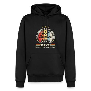 les légendes sont nées en 1979 janvier | cadeau - Sweat à capuche Premium bio Homme - noir - Devant - Nico (187cm)
