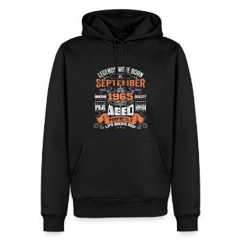 legends were born in September 1965 | gift ideas - Sweat à capuche Premium bio Homme - noir - Devant - Nico (187cm)