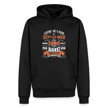 legends were born in September 1980 | gift ideas - Sweat à capuche Premium bio Homme - noir - Devant - Nico (187cm)