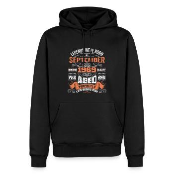 legends were born in September 1969 | gift ideas - Sweat à capuche Premium bio Homme - noir - Devant - Nico (187cm)