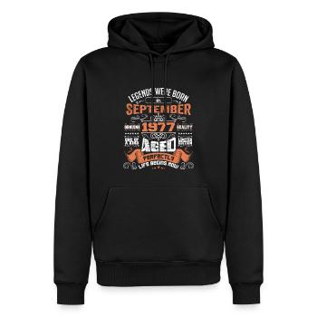 legends were born in September 1977 | gift ideas - Sweat à capuche Premium bio Homme - noir - Devant - Nico (187cm)