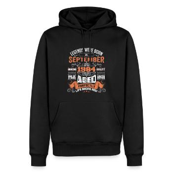 legends were born in September 1984 | gift ideas - Sweat à capuche Premium bio Homme - noir - Devant - Nico (187cm)