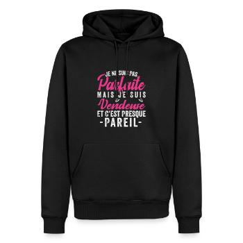 Je Ne Suis Pas Parfaite Mais Je Suis vendeuse - Sweat à capuche Premium bio Homme - noir - Devant - Nico (187cm)