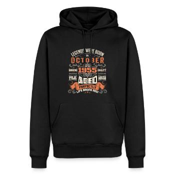 legends were born in October 1955, Limited Edition - Sweat à capuche Premium bio Homme - noir - Devant - Nico (187cm)