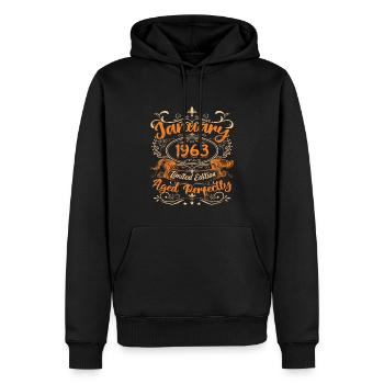 Januar 1963 | Perfekt gealtert | Limitierte Auflage - Männer Premium Bio Hoodie - Schwarz - Vorne - Nico (187cm)