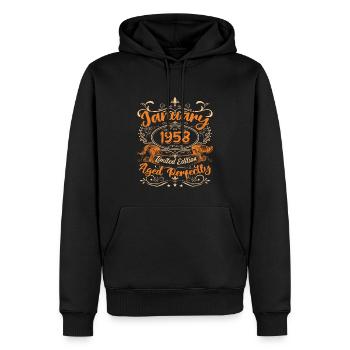 Januar 1958 | Perfekt gealtert | Limitierte Auflage - Männer Premium Bio Hoodie - Schwarz - Vorne - Nico (187cm)