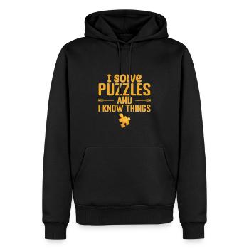 I solve Puzzles and I Know Things - Sweat à capuche Premium bio Homme - noir - Devant - Nico (187cm)