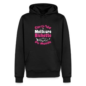 Certifiée Meilleure Bichette Du Monde, Cadeau - Sweat à capuche Premium bio Homme - noir - Devant - Nico (187cm)