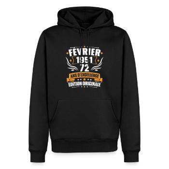 Vintage Cadeau Février 1951, 72 Ans Anniversaire - Sweat à capuche Premium bio Homme - noir - Devant - Nico (187cm)
