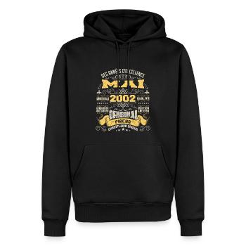 Anniversaire Vintage Né(e) en Mai 2002 - Sweat à capuche Premium bio Homme - noir - Devant - Nico (187cm)