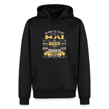 Anniversaire Vintage Né(e) en Mai 2025 - Sweat à capuche Premium bio Homme - noir - Devant - Nico (187cm)