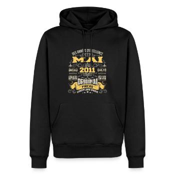 Anniversaire Vintage Né(e) en Mai 2011 - Sweat à capuche Premium bio Homme - noir - Devant - Nico (187cm)