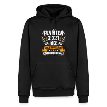 Vintage Cadeau Février 2021, 2 Ans Anniversaire - Sweat à capuche Premium bio Homme - noir - Devant - Nico (187cm)