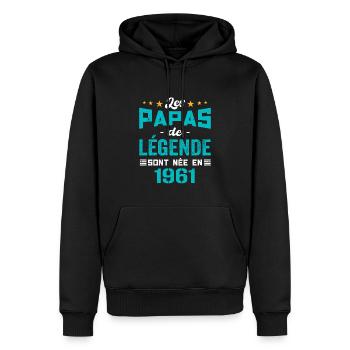 Les Papas De Légende Née En 1961 | Fête Des Pères - Sweat à capuche Premium bio Homme - noir - Devant - Nico (187cm)
