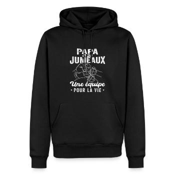 Papa Et Les Jumeaux Une équipe Pour La Vie - Sweat à capuche Premium bio Homme - noir - Devant - Nico (187cm)