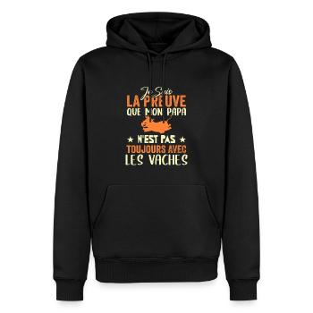Preuve que mon papa pas toujours avec les vaches - Sweat à capuche Premium bio Homme - noir - Devant - Nico (187cm)