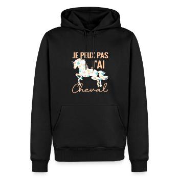 Je Peux Pas J'ai Cheval - Cadeau cheval Fleuri - Sweat à capuche Premium bio Homme - noir - Devant - Nico (187cm)