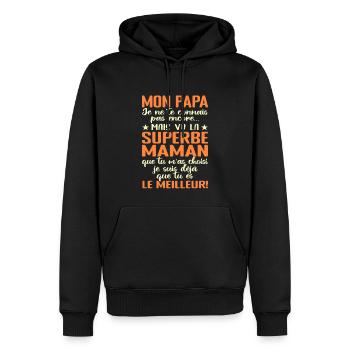 Annonce grossesse Cadeau Futur Papa Future Maman - Sweat à capuche Premium bio Homme - noir - Devant - Nico (187cm)