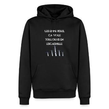 Les emmerdes arrivent toujours en escadrilles - Sweat à capuche Premium bio Homme - noir - Devant - Nico (187cm)