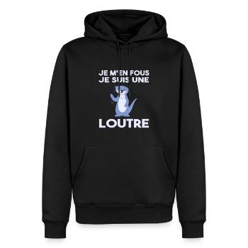Je M'en Fous Je Suis Une Loutre - Sweat à capuche Premium bio Homme - noir - Devant - Nico (187cm)