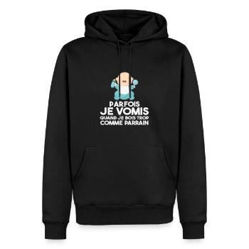 Parfois, Je Vomis Comme Parrain Quand Je Bois Trop - Sweat à capuche Premium bio Homme - noir - Devant - Nico (187cm)