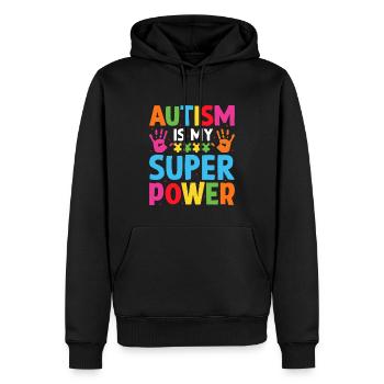 autism is my super power - Men’s Premium Organic Hoodie - black - Front - Nico (187cm)
