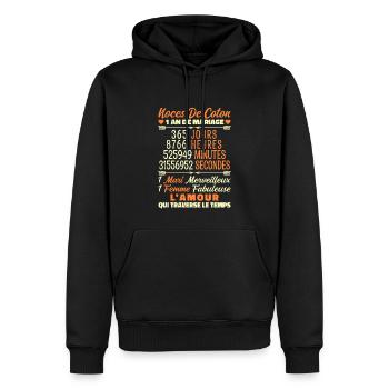 1 an de Mariage | Noces De Coton - Sweat à capuche Premium bio Homme - noir - Devant - Nico (187cm)