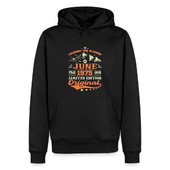Juin 1975 Anniversaire Né en 1975 Juin Cadeau - Sweat à capuche Premium bio Homme - noir - Devant - Nico (187cm)