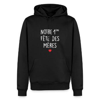 Fête des mères Première fête des mères Mère Fils - Sweat à capuche Premium bio Homme - noir - Devant - Nico (187cm)