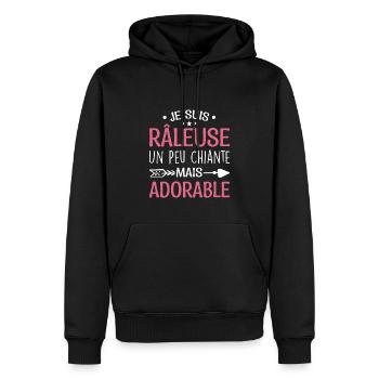 Je Suis Râleuse Un Peu Chiante Mais Adorable - Sweat à capuche Premium bio Homme - noir - Devant - Nico (187cm)