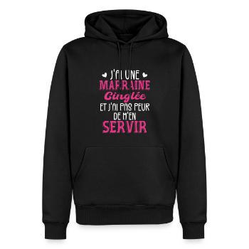 J'ai Une Marraine Cinglée et Je Peux M'en Servir - Sweat à capuche Premium bio Homme - noir - Devant - Nico (187cm)