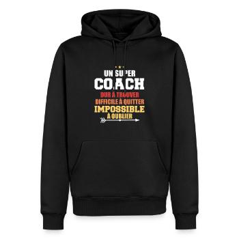 Humour coach sportif entraineur super coach - Sweat à capuche Premium bio Homme - noir - Devant - Nico (187cm)