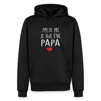Papa Fête des Pères Naissance Bébé Anniversaire - Sweat à capuche Premium bio Homme - noir - Devant - Nico (187cm)