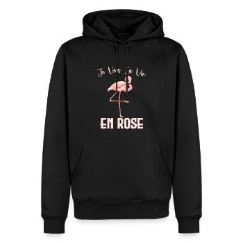 Flamand Rose - Vie En Rose - Sweat à capuche Premium bio Homme - noir - Devant - Nico (187cm)