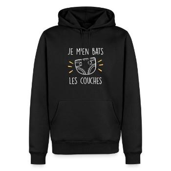 Je M'en Bats Les Couches - Sweat à capuche Premium bio Homme - noir - Devant - Nico (187cm)