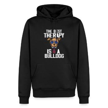 The Best Therapy Is Bulldog Dog Lover Bulldog Dog - Men’s Premium Organic Hoodie - black - Front - Nico (187cm)