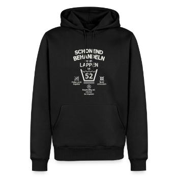 Der Alte Lappen, Schonend Behandeln 52. Geburtstag - Männer Premium Bio Hoodie - Schwarz - Vorne - Nico (187cm)