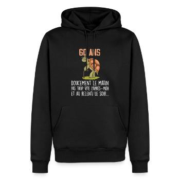 60 ans tortue anniversaire doucement vite ralenti - Sweat à capuche Premium bio Homme - noir - Devant - Nico (187cm)