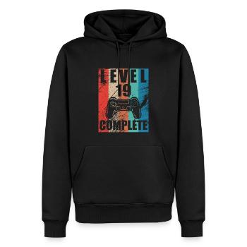 Level 19 abgeschlossen - Männer Premium Bio Hoodie - Schwarz - Vorne - Nico (187cm)