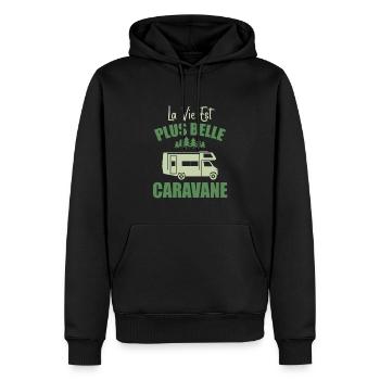 Camping Humour La Vie Est Plus Belle En Caravane - Sweat à capuche Premium bio Homme - noir - Devant - Nico (187cm)