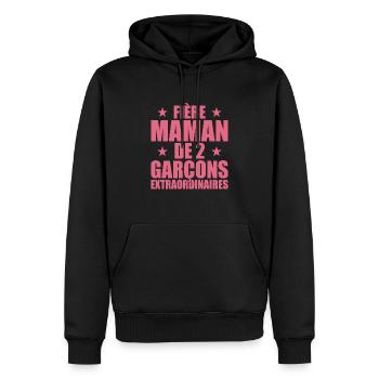Fière Maman de 2 Garçons Extraordinaire - Cadeau - Sweat à capuche Premium bio Homme - noir - Devant - Nico (187cm)