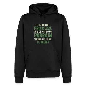 Veux Tu Etre Mon Parrain - Sweat à capuche Premium bio Homme - noir - Devant - Nico (187cm)