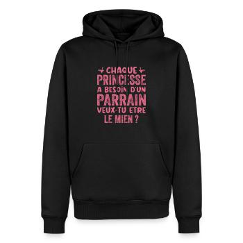 Veux Tu Etre Mon Parrain - Sweat à capuche Premium bio Homme - noir - Devant - Nico (187cm)