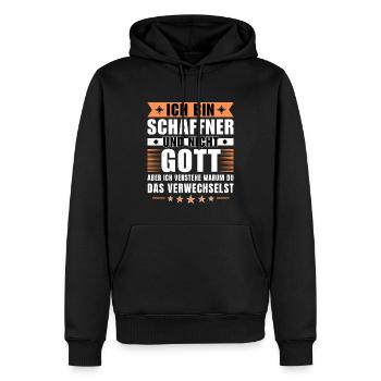 Ich bin Schaffner und nicht Gott - Männer Premium Bio Hoodie - Schwarz - Vorne - Nico (187cm)