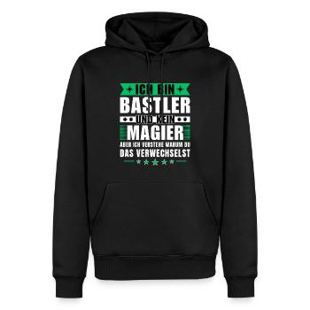 Ich bin Bastler und kein Magier - Männer Premium Bio Hoodie - Schwarz - Vorne - Nico (187cm)