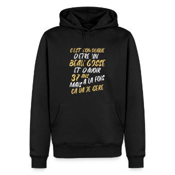 Cadeau D'anniversaire Beau gosse et d'avoir 37 ans - Sweat à capuche Premium bio Homme - noir - Devant - Nico (187cm)