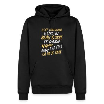Cadeau D'anniversaire Beau gosse et d'avoir 44 ans - Sweat à capuche Premium bio Homme - noir - Devant - Nico (187cm)