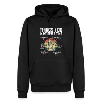 Dinge, die ich in meiner Freizeit mache Lustiger Schachspieler - Männer Premium Bio Hoodie - Schwarz - Vorne - Nico (187cm)
