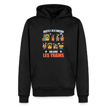 Juste Un Garçon Qui Aime Les Trains - Sweat à capuche Premium bio Homme - noir - Devant - Nico (187cm)