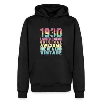 Édition limitée depuis 1930 anniversaire Vintage des années 1930 - Sweat à capuche Premium bio Homme - noir - Devant - Nico (187cm)
